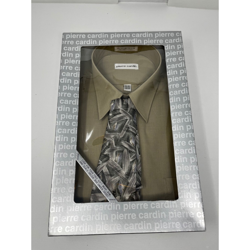 Pierre Cardin Mens Taupe Dress Shirt and Silk Tie Set 16-16.5 32/33 NIB